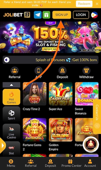Step 1: select SIGN UP