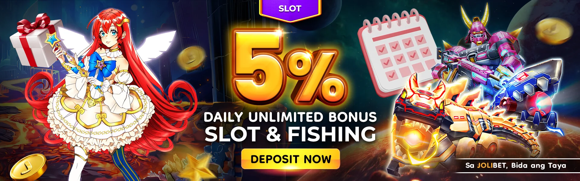 5% DAILY UNLIMITED BONUS SLOT & FISHING